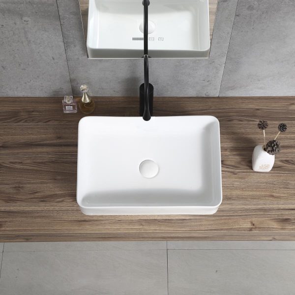 Lavabo De Ceramica Sobre Encimera Rectangular Blanco Brillo 031M | 50x34 cm